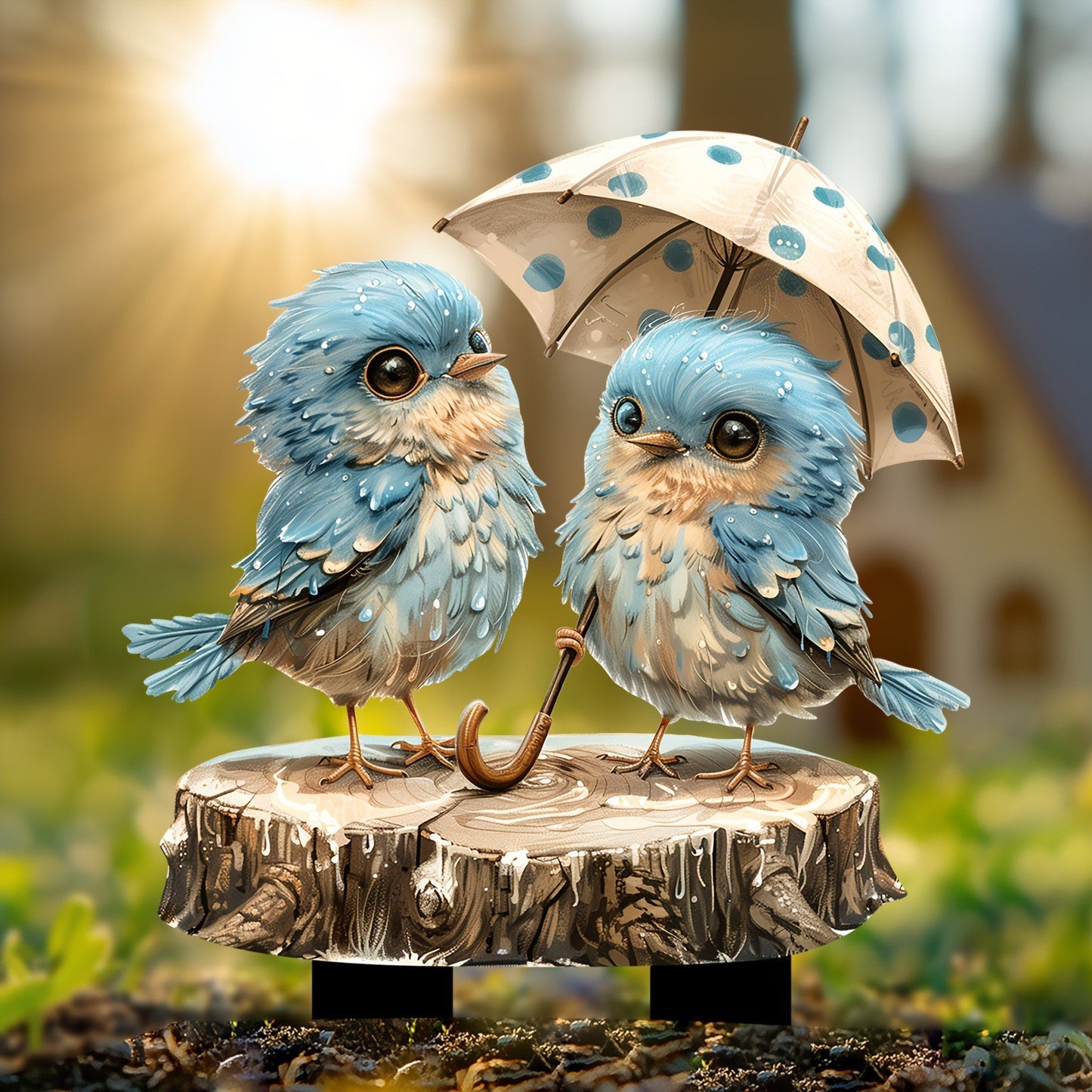 Couple Birds with Umbrella Outdoor Decor - Garden Fence & Patio Stakes