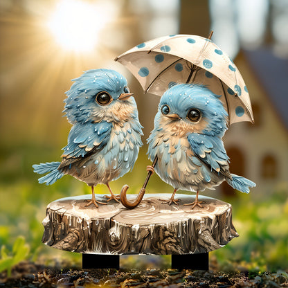 Couple Birds with Umbrella Outdoor Decor - Garden Fence & Patio Stakes