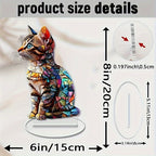 Colorful cat acrylic ornament dimension diagram with separate base