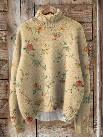 Festive Christmas Print Turtleneck Sweater for Women – Cozy Knit Pullover with Holiday Reindeer & Snowflake Design