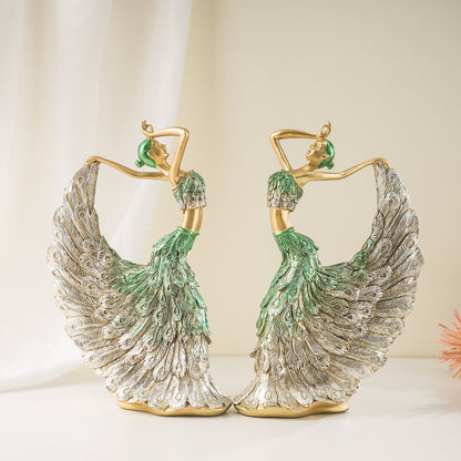 Elegant Peacock Art Figurine Dancer Statue Decorative Home