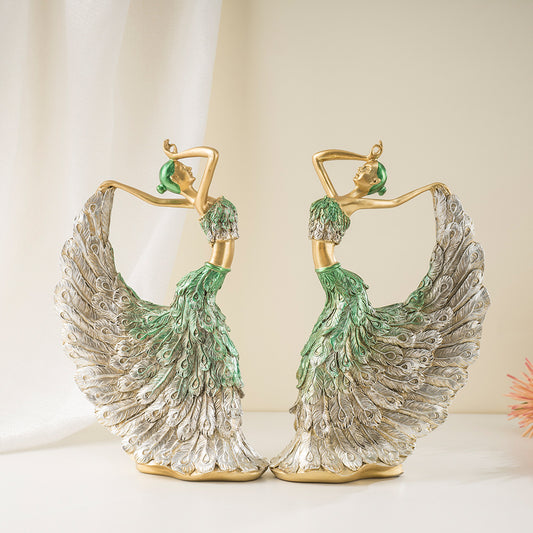 Elegant Peacock Art Figurine Dancer Statue Decorative Home