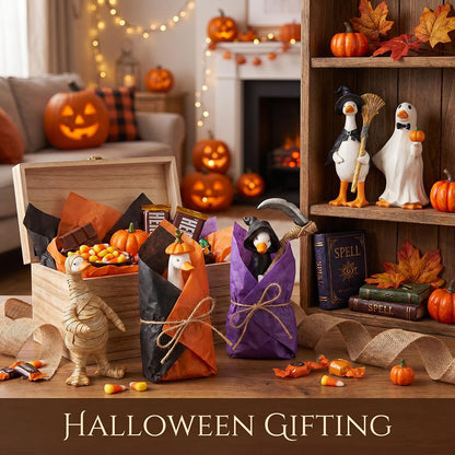 Halloween Duck Figurine Collection – Mummy, Pumpkin, Reaper, Witch & Ghost Resin Desk Decor
