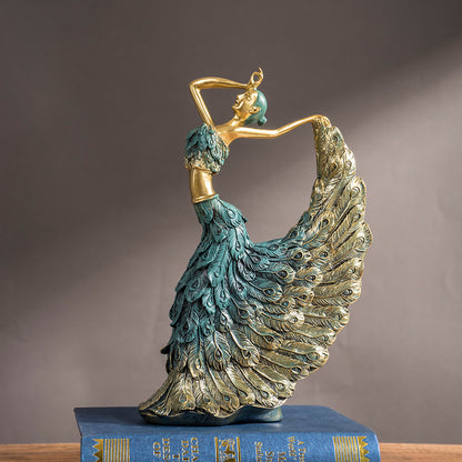 Elegant Peacock Art Figurine Dancer Statue Decorative Home
