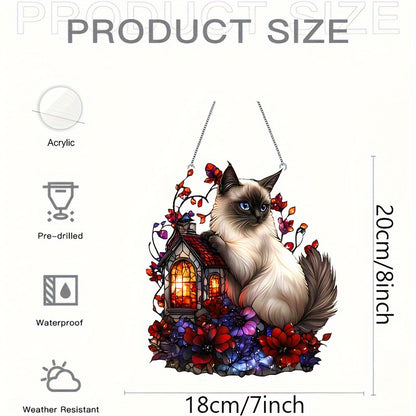 Siamese Cat Sun Catcher - Elegant Floral Window Pet Memorial Decor Hanging