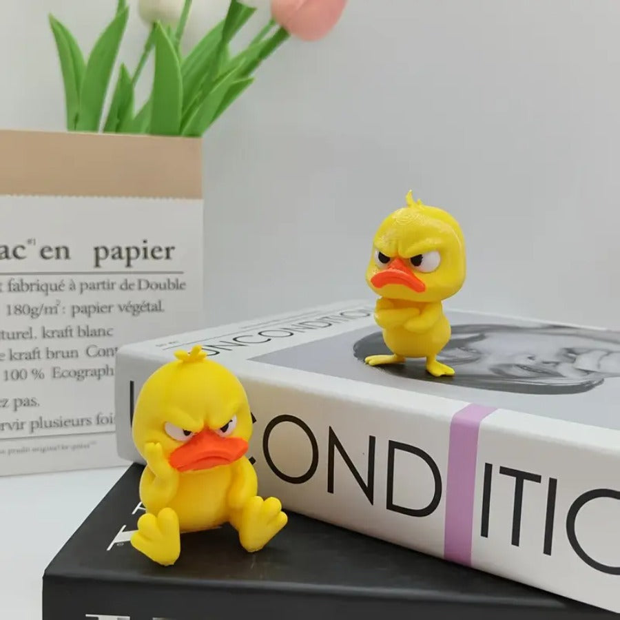 Angry Yellow Duck Statue – Funny Duck Figurine with Expressive Cute Face Novelty Gift Desk Decor