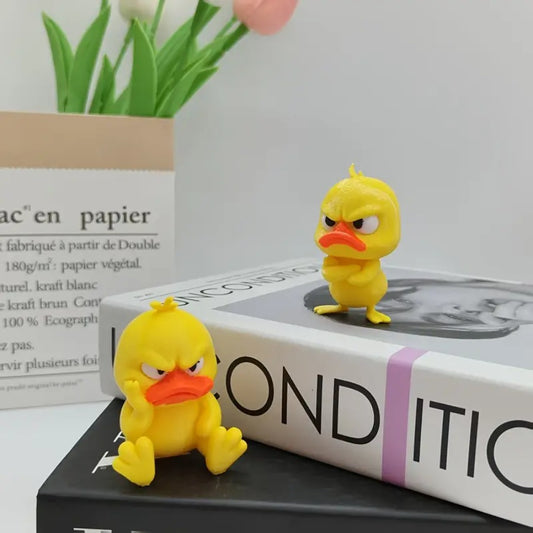 Angry Yellow Duck Statue – Funny Duck Figurine with Expressive Cute Face Novelty Gift Desk Decor