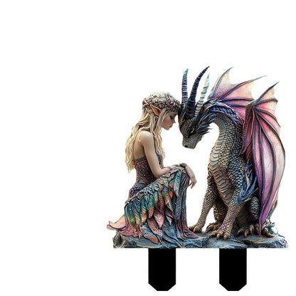 Fairy & Pink Dragon Acrylic Garden Stake – Waterproof Yard Decoration
