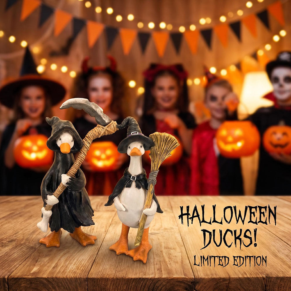 Halloween Duck Figurine Collection – Mummy, Pumpkin, Reaper, Witch & Ghost Resin Desk Decor