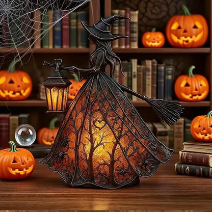 Witch LED Night Light – Halloween Resin Decor, Spooky Home Accent Lamp