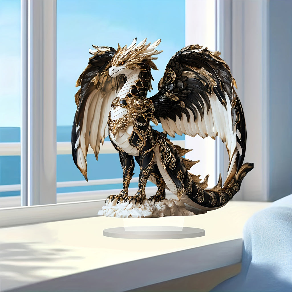 Aurelius dragon acrylic ornament displayed near a window