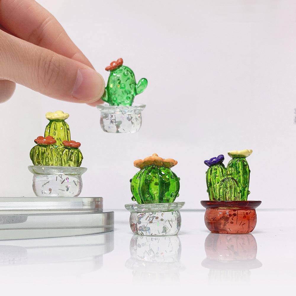 4PCS Crystal Cactus Decor - Cute Car Dashboard Ornaments for Home & Office