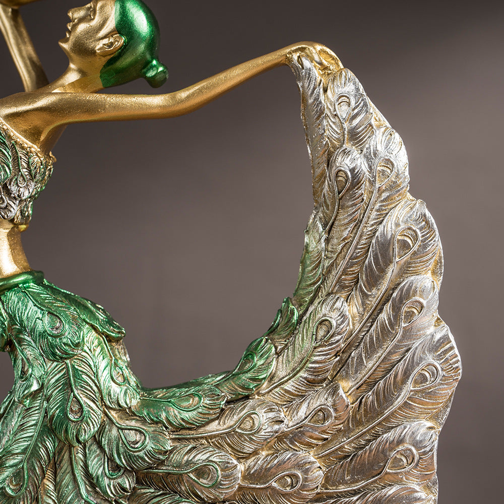 Elegant Peacock Art Figurine Dancer Statue Decorative Home