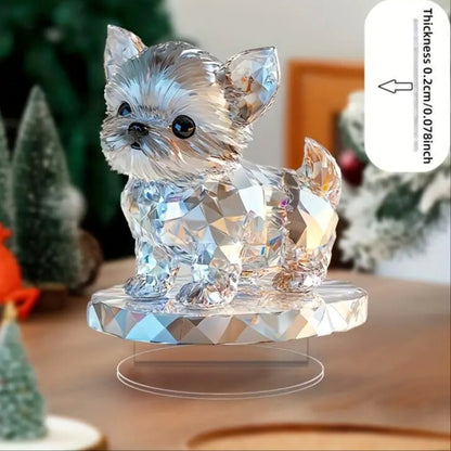 Cute Crystal 2D Puppy Sculpture Charming Acrylic Decorative Ornament