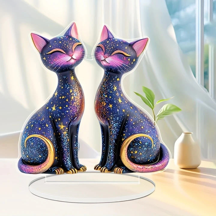 Lumi purple celestial twin-cat acrylic stand by a window