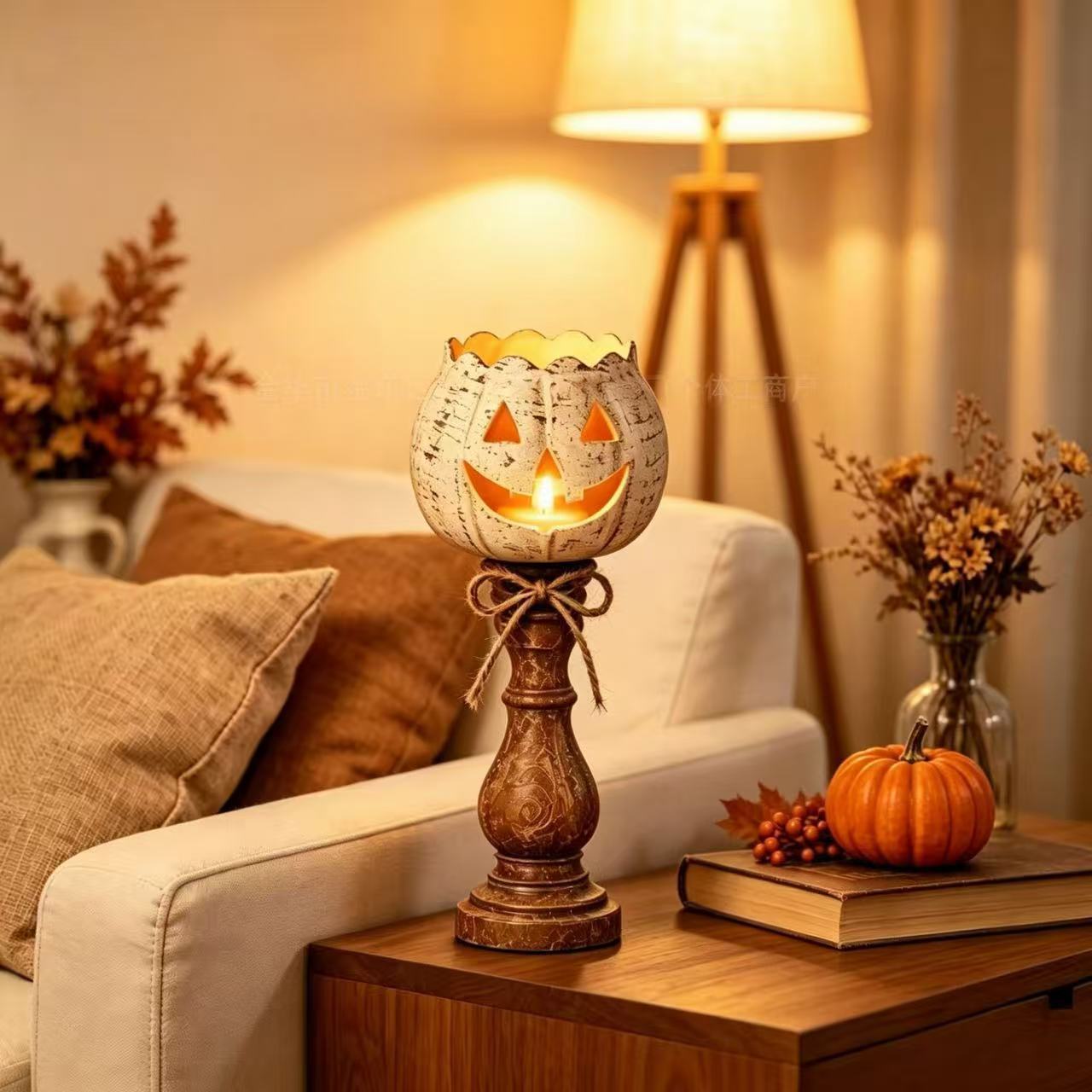 Halloween Pumpkin Candleholder Resin Figurine – Spooky Atmosphere Home Decor