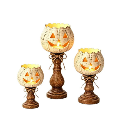 Halloween Pumpkin Candleholder Resin Figurine – Spooky Atmosphere Home Decor