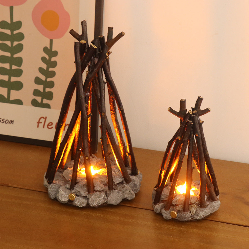 Handmade Branch-Style LED Flame Lamp - Safe & Romantic Desktop Campfire Decor