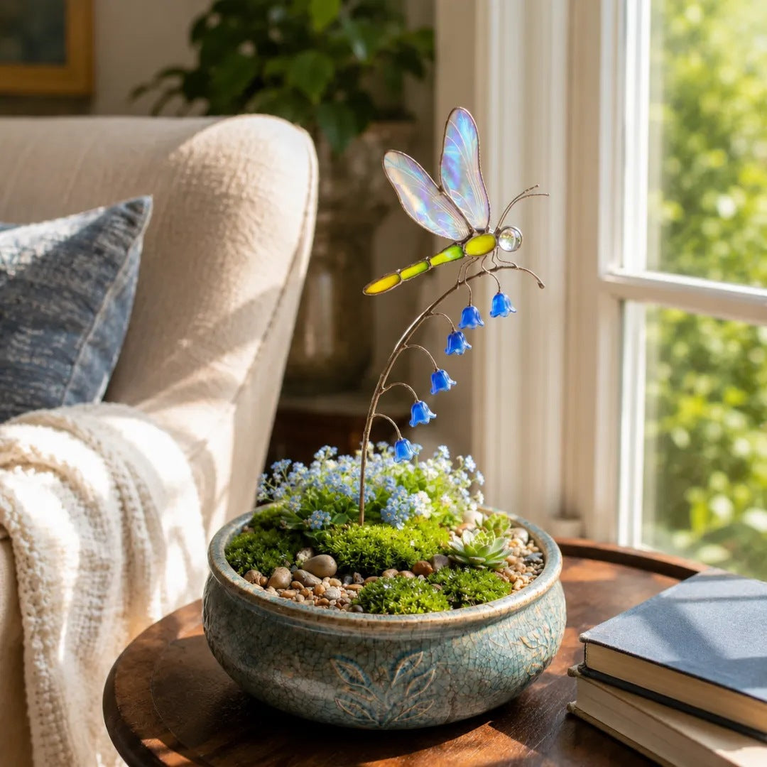 Elegant Dragonfly Bluebell Garden Ornament, Unique Outdoor Decor Gift for Garden Lovers