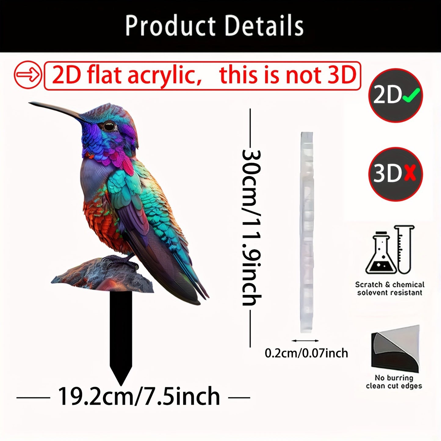 Birdy - Charming Hummingbird Acrylic Garden Indoor and Outdoor 2D Acrylic Decoration