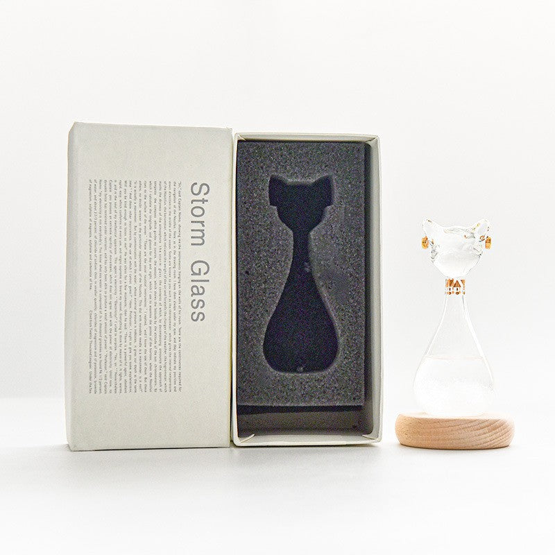 Cat Storm Glass Weather Predictor, Handmade Glass Figurine Desk Decor & Unique Gift