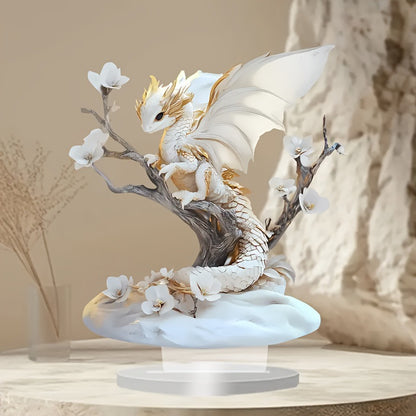 Bohemian Style White Dragon & Peach Blossom 2D Acrylic Decor