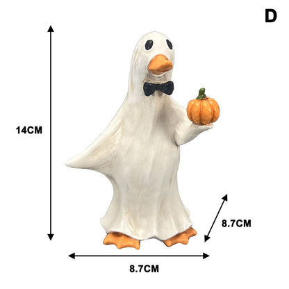 Halloween Duck Figurine Collection – Mummy, Pumpkin, Reaper, Witch & Ghost Resin Desk Decor