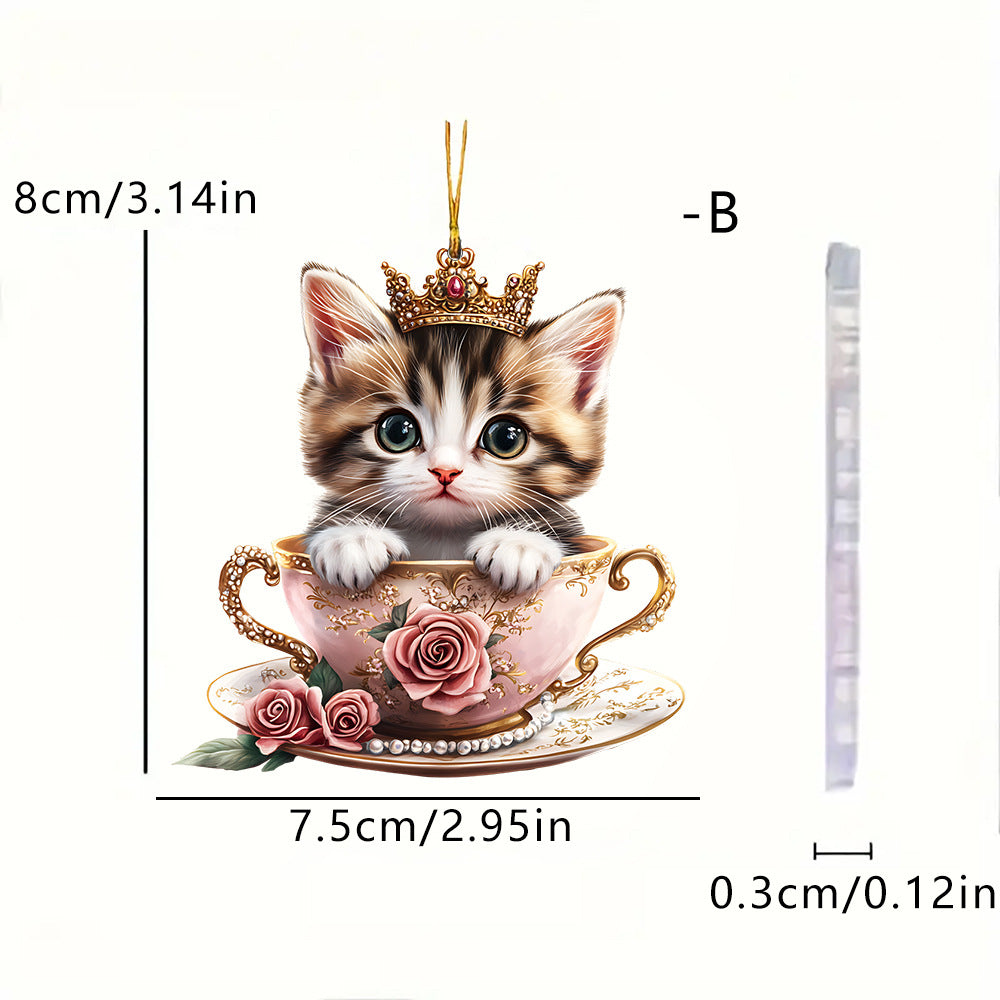 Cute 2D Cat Acrylic Charm Crown Keychain