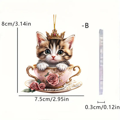 Cute 2D Cat Acrylic Charm Crown Keychain