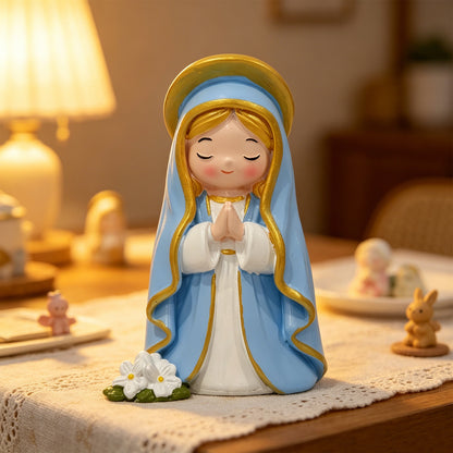Sweet Prayer Girl Statue, Kawaii Resin Figurine with Blessing Charm for Home Decoration