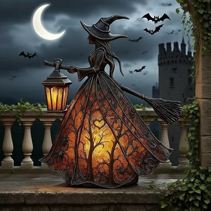 Witch LED Night Light – Halloween Resin Decor, Spooky Home Accent Lamp