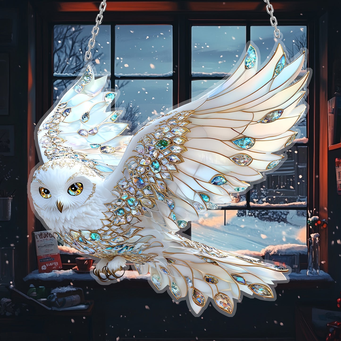 Handmade 2D Sun Catcher Owl Glass Window Hanging Decor