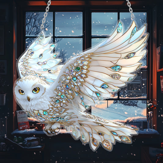 Handmade 2D Sun Catcher Owl Glass Window Hanging Decor