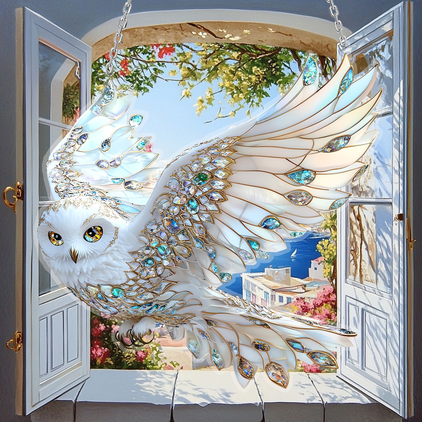 Handmade 2D Sun Catcher Owl Glass Window Hanging Decor