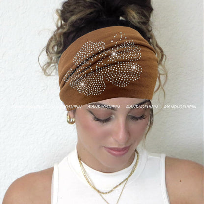 Solid Color Hot Diamond Hibiscus Flower Headband Retro Fashion Accessories