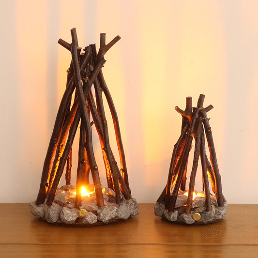 Handmade Branch-Style LED Flame Lamp - Safe & Romantic Desktop Campfire Decor