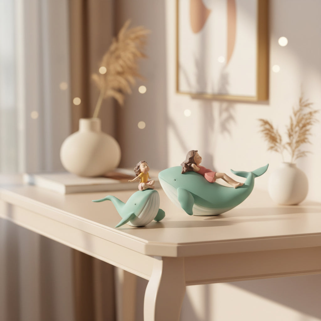 Therapeutic Whale & Girl Figurine - Heartwarming Desk Companion for Emotional Comfort