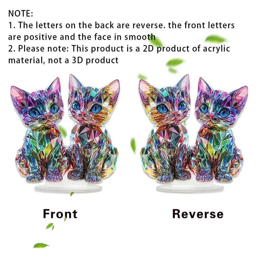 Front and reverse views of Lumi twin-cat 2D acrylic artwork