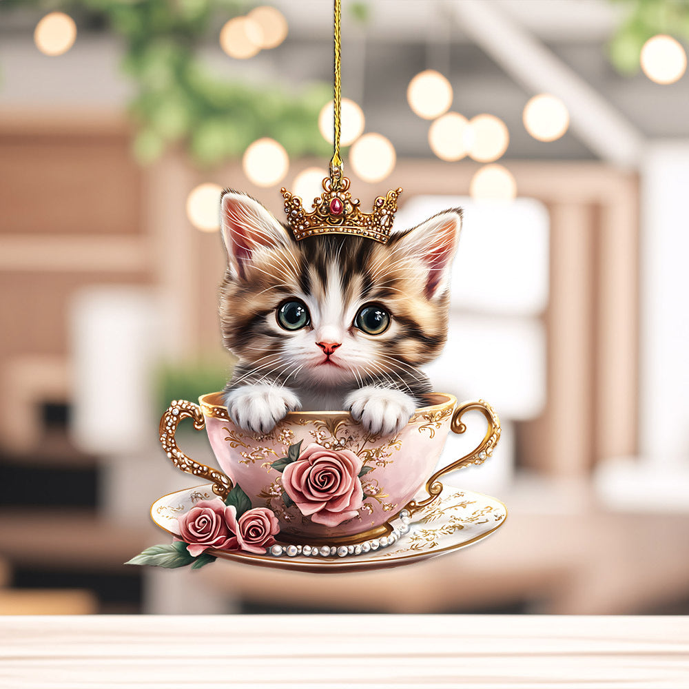 Cute 2D Cat Acrylic Charm Crown Keychain