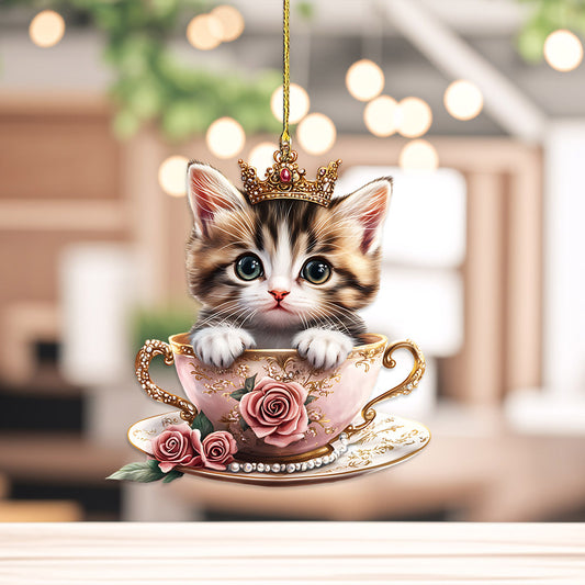 Cute 2D Cat Acrylic Charm Crown Keychain