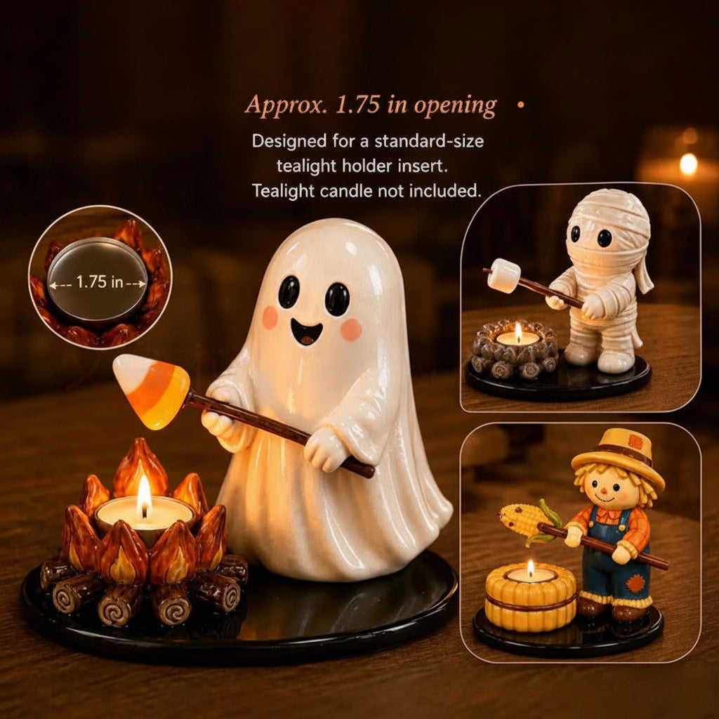 Halloween Campfire Tea Light Holder – Resin Night Light Ornament Home Decor