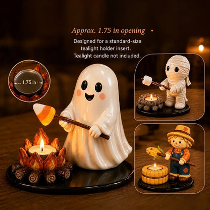 Halloween Campfire Tea Light Holder – Resin Night Light Ornament Home Decor