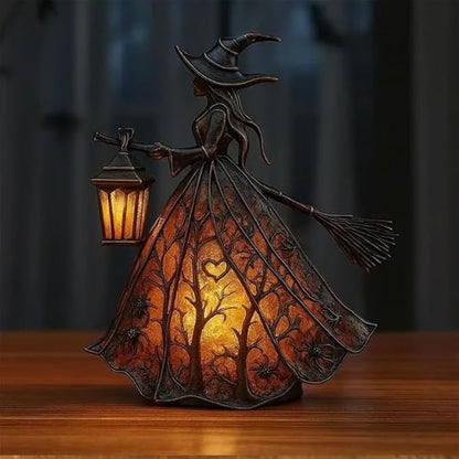 Witch LED Night Light – Halloween Resin Decor, Spooky Home Accent Lamp