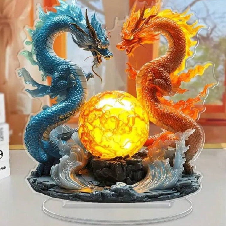 Blaze & Azure Ice & Fire Dragon – 2D Acrylic Tabletop Decor