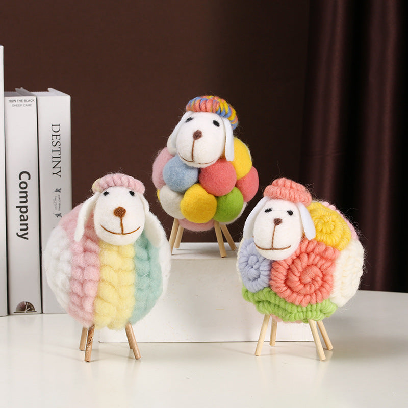 Colorful Sheep Figurine - Cartoon Heart-shaped Lamb Plush Toy