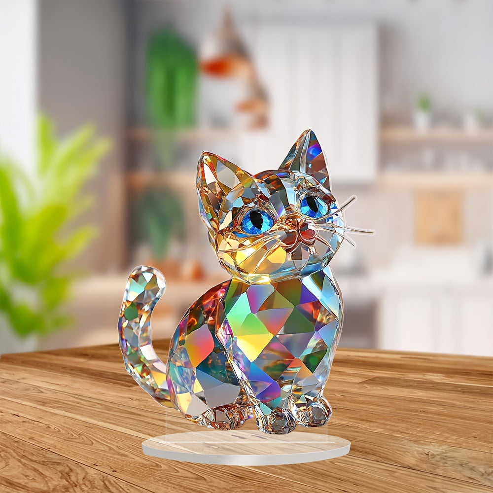 Lumi colorful single-cat acrylic stand on a wooden table