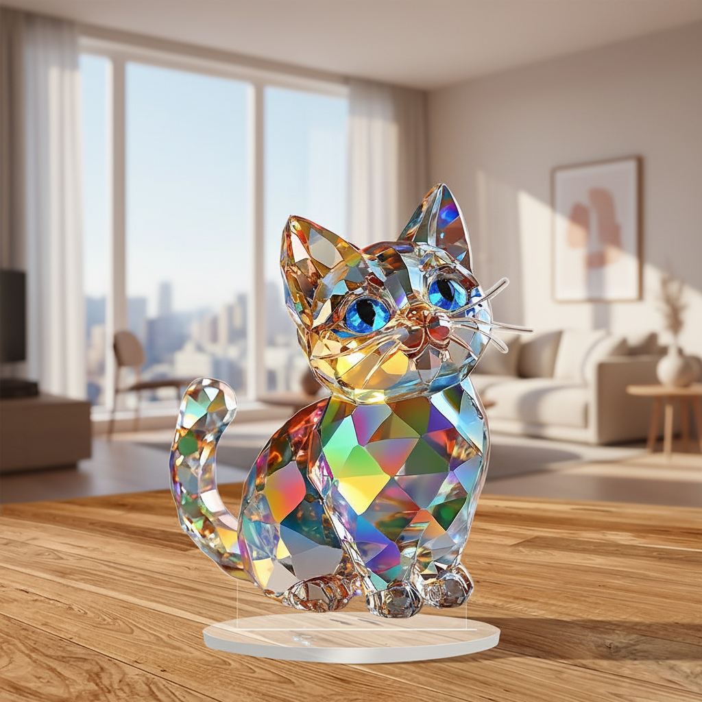 Lumi#2 – Kawaii Acrylic Cat Tabletop Decor for Display