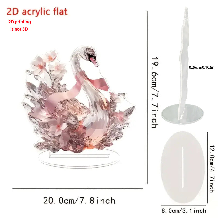 Pink 2D Crystal Swan Sculpture Elegant Acrylic Decorative Ornament