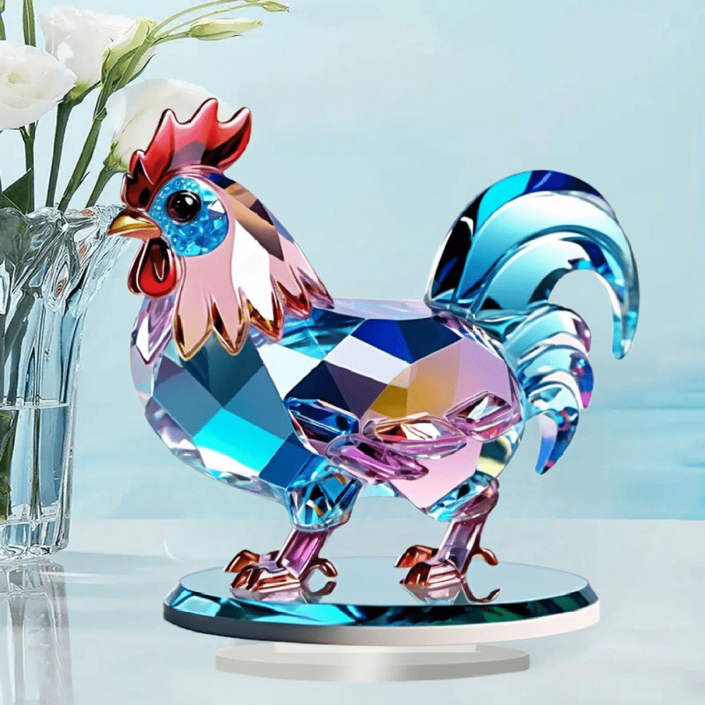 Sparkling Crystal Animal Acrylic Tabletop Decor - Peacock, Owl, Eagle & Rooster Figurines