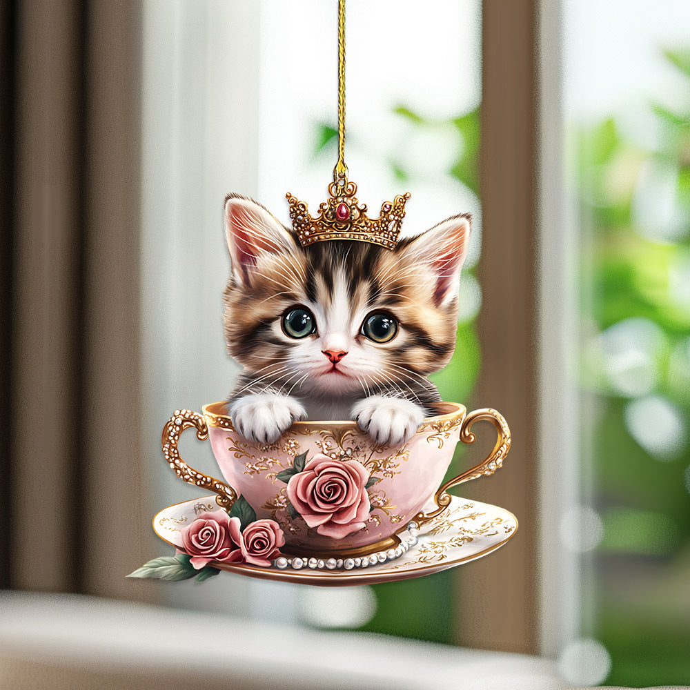 Cute 2D Cat Acrylic Charm Crown Keychain